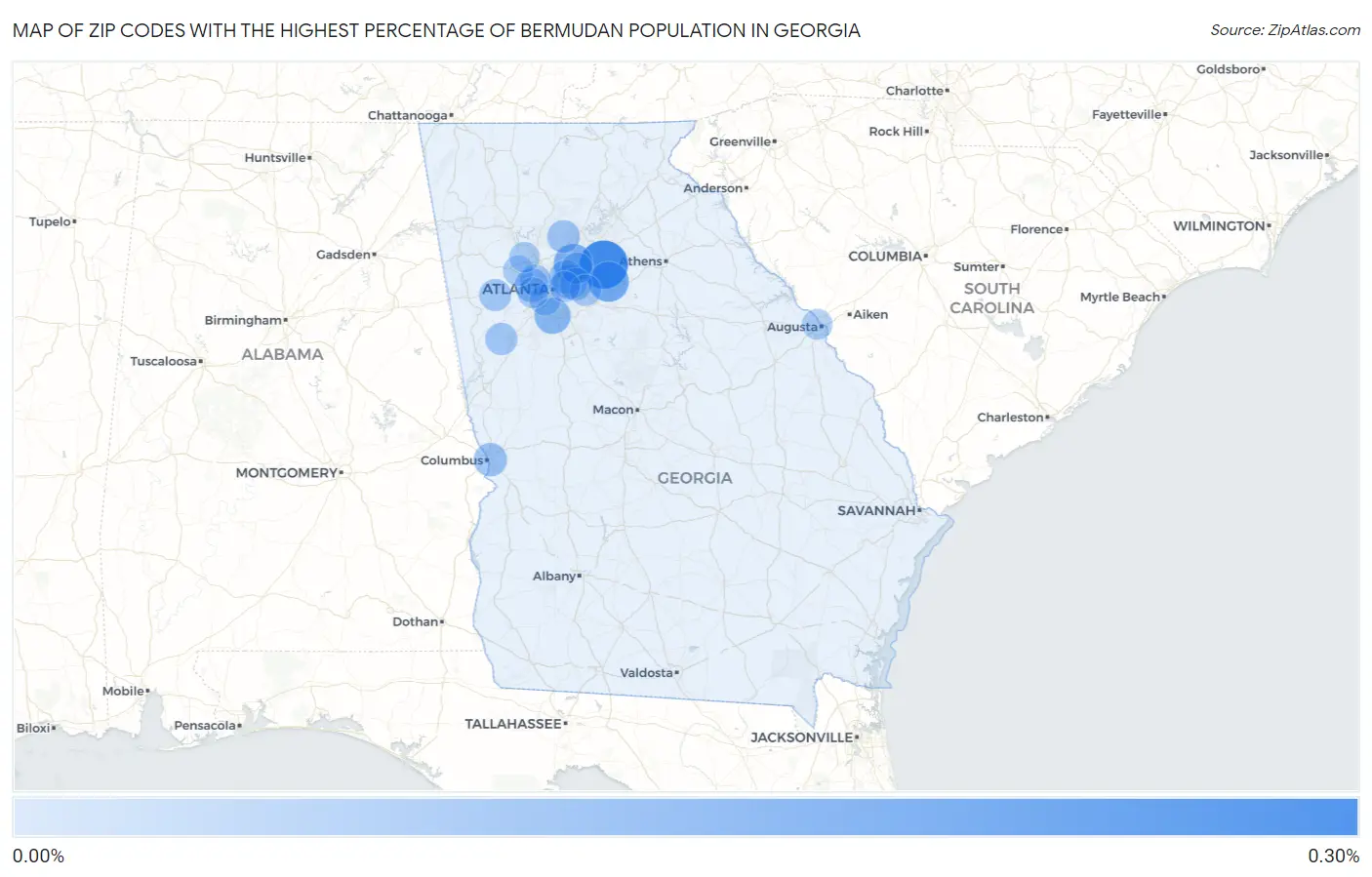 Zip Codes with the Highest Percentage of Bermudan Population in Georgia Map