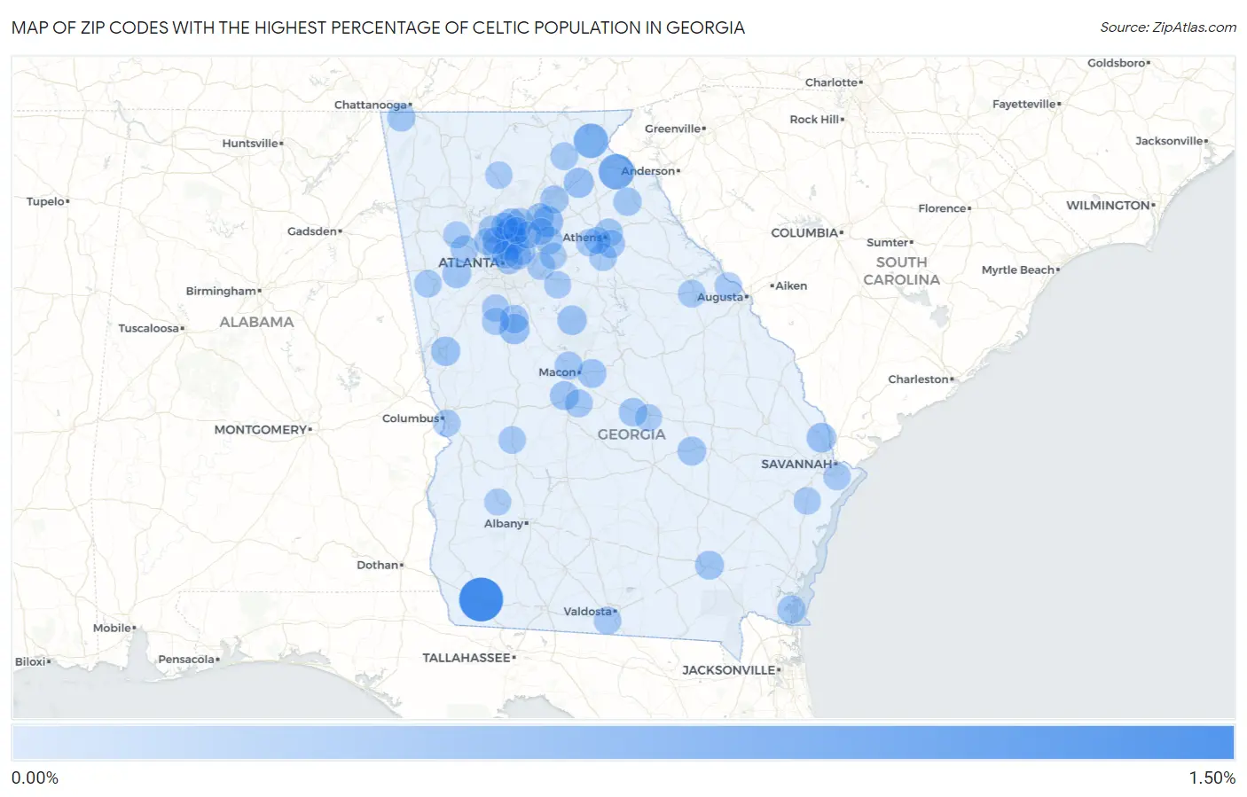 Zip Codes with the Highest Percentage of Celtic Population in Georgia Map