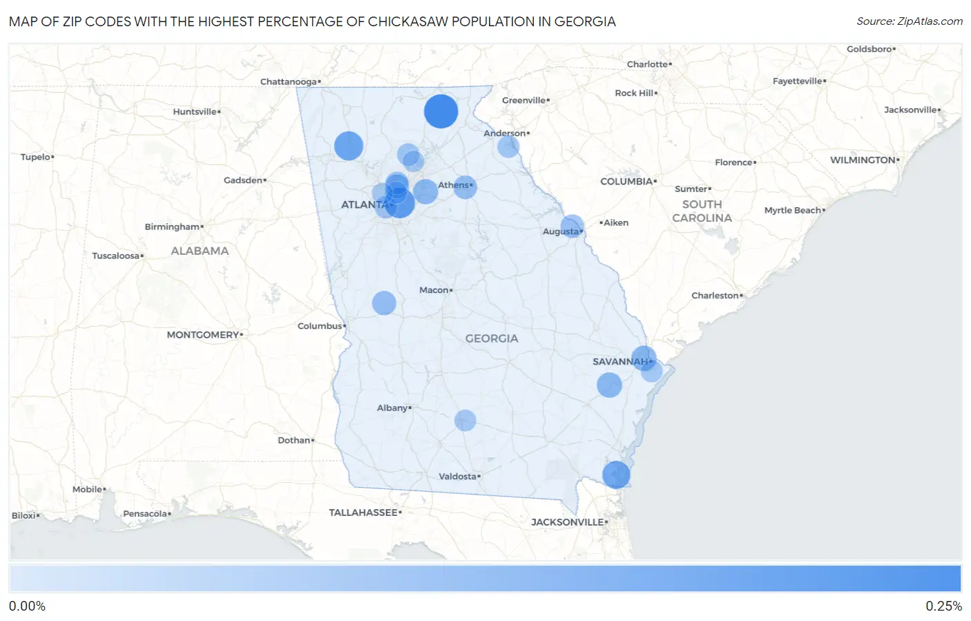 Zip Codes with the Highest Percentage of Chickasaw Population in Georgia Map