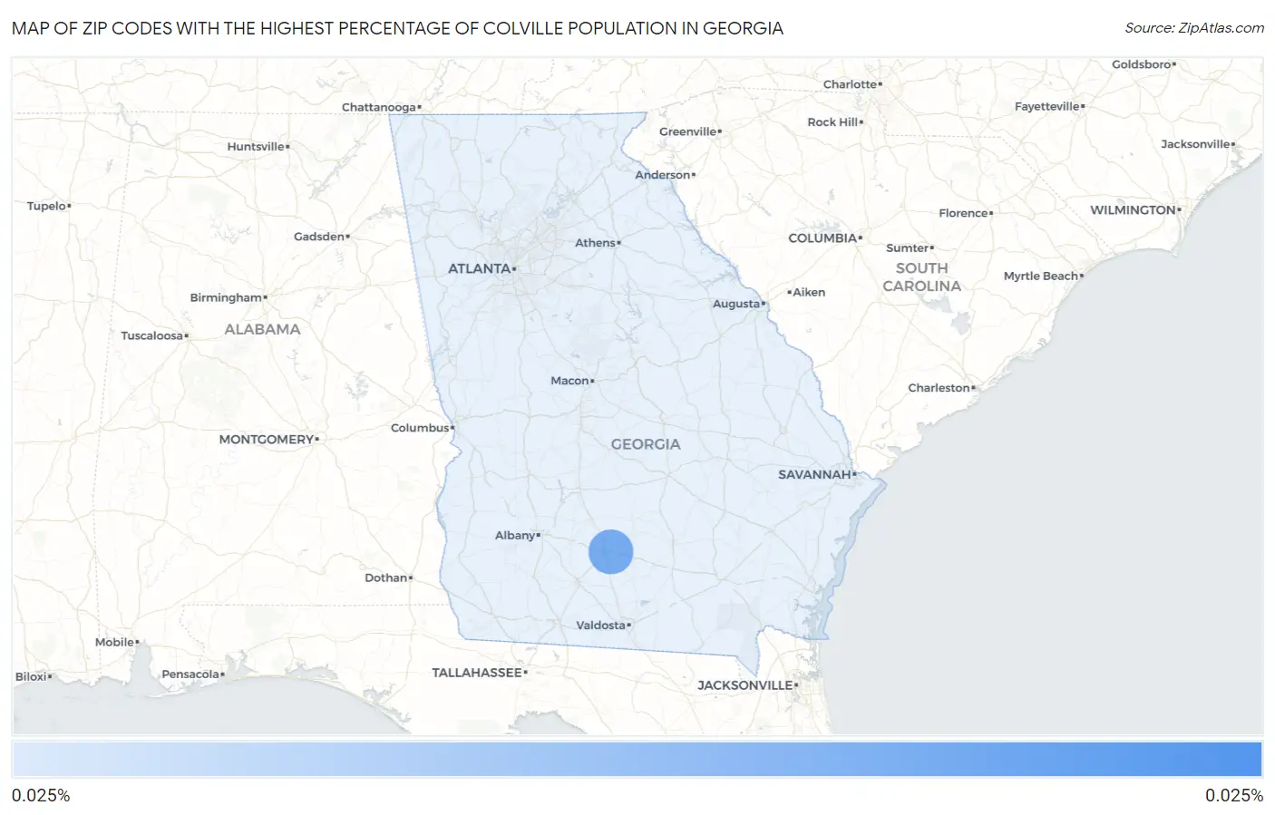 Zip Codes with the Highest Percentage of Colville Population in Georgia Map