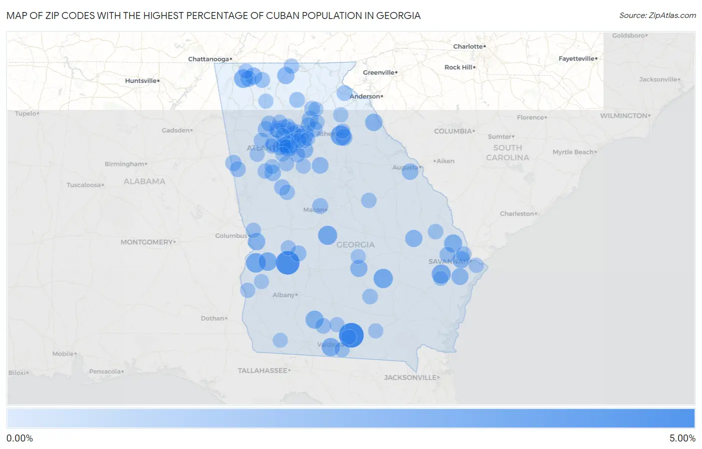 Zip Codes with the Highest Percentage of Cuban Population in Georgia Map