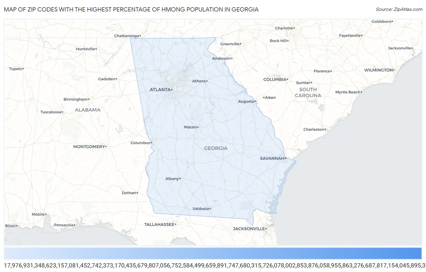Zip Codes with the Highest Percentage of Hmong Population in Georgia Map