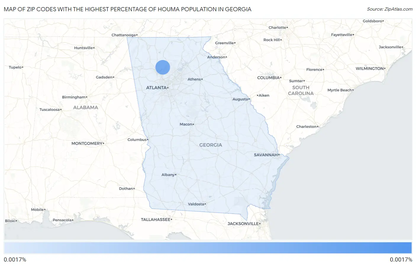 Zip Codes with the Highest Percentage of Houma Population in Georgia Map