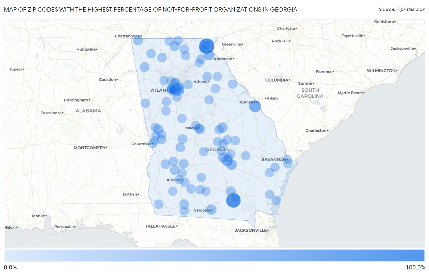 Zip Codes with the Highest Percentage of Not-for-profit Organizations in Georgia Map