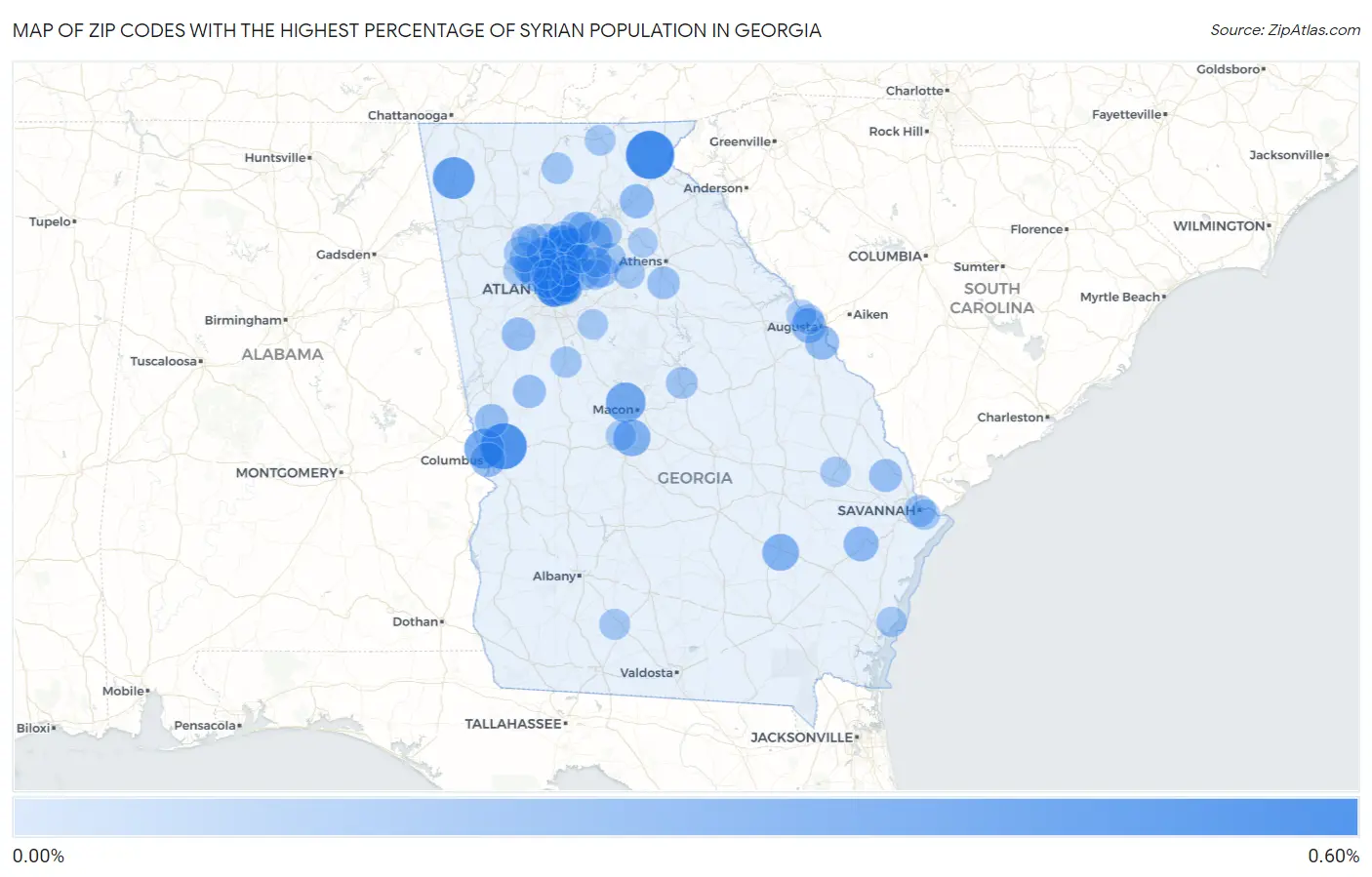 Zip Codes with the Highest Percentage of Syrian Population in Georgia Map