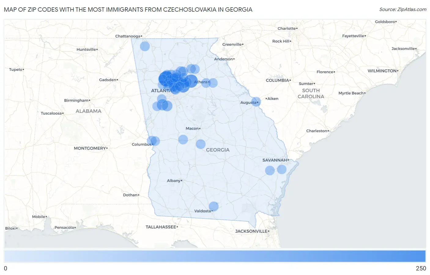 Zip Codes with the Most Immigrants from Czechoslovakia in Georgia Map