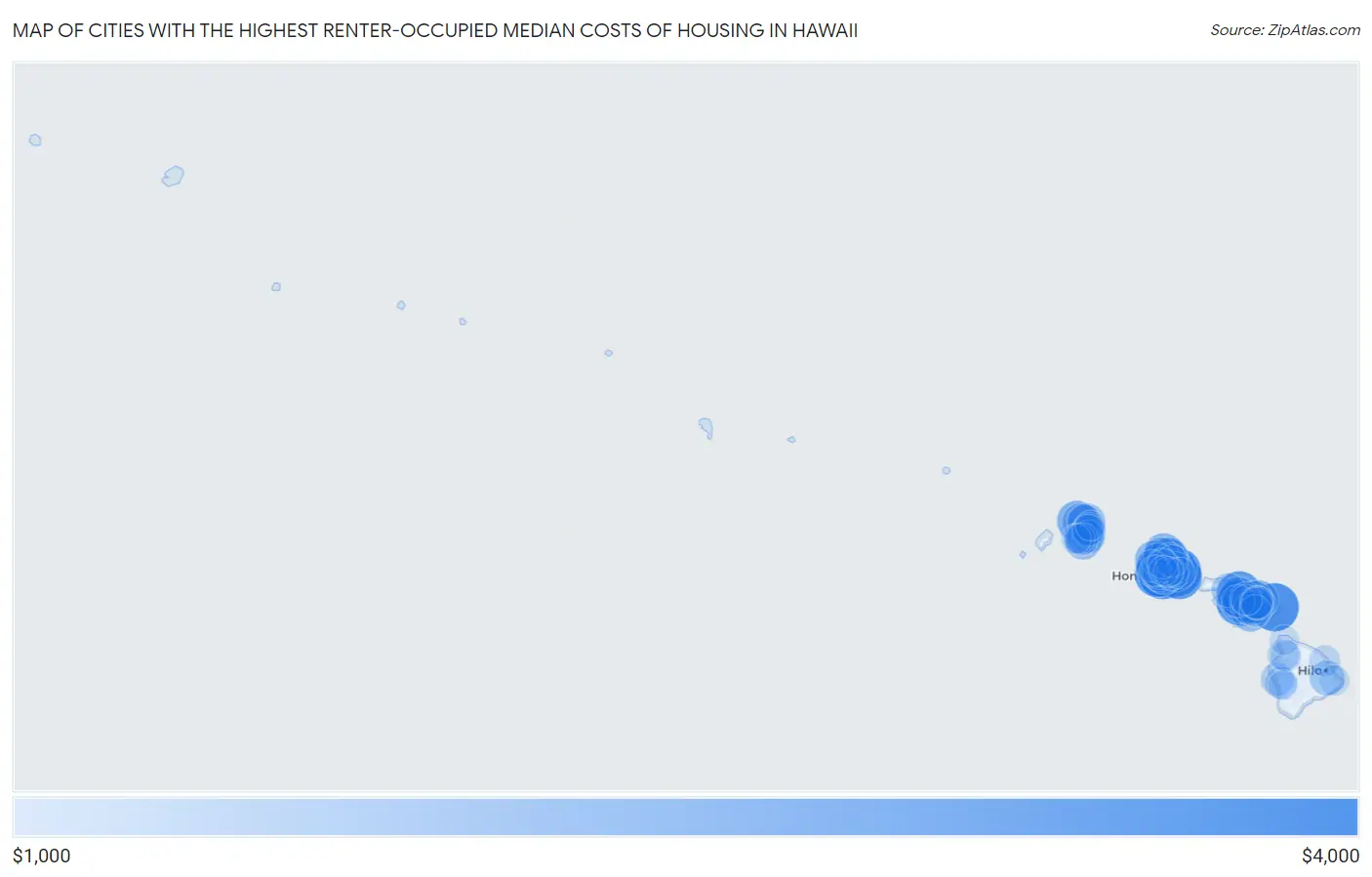 Cities with the Highest Renter-Occupied Median Costs of Housing in Hawaii Map