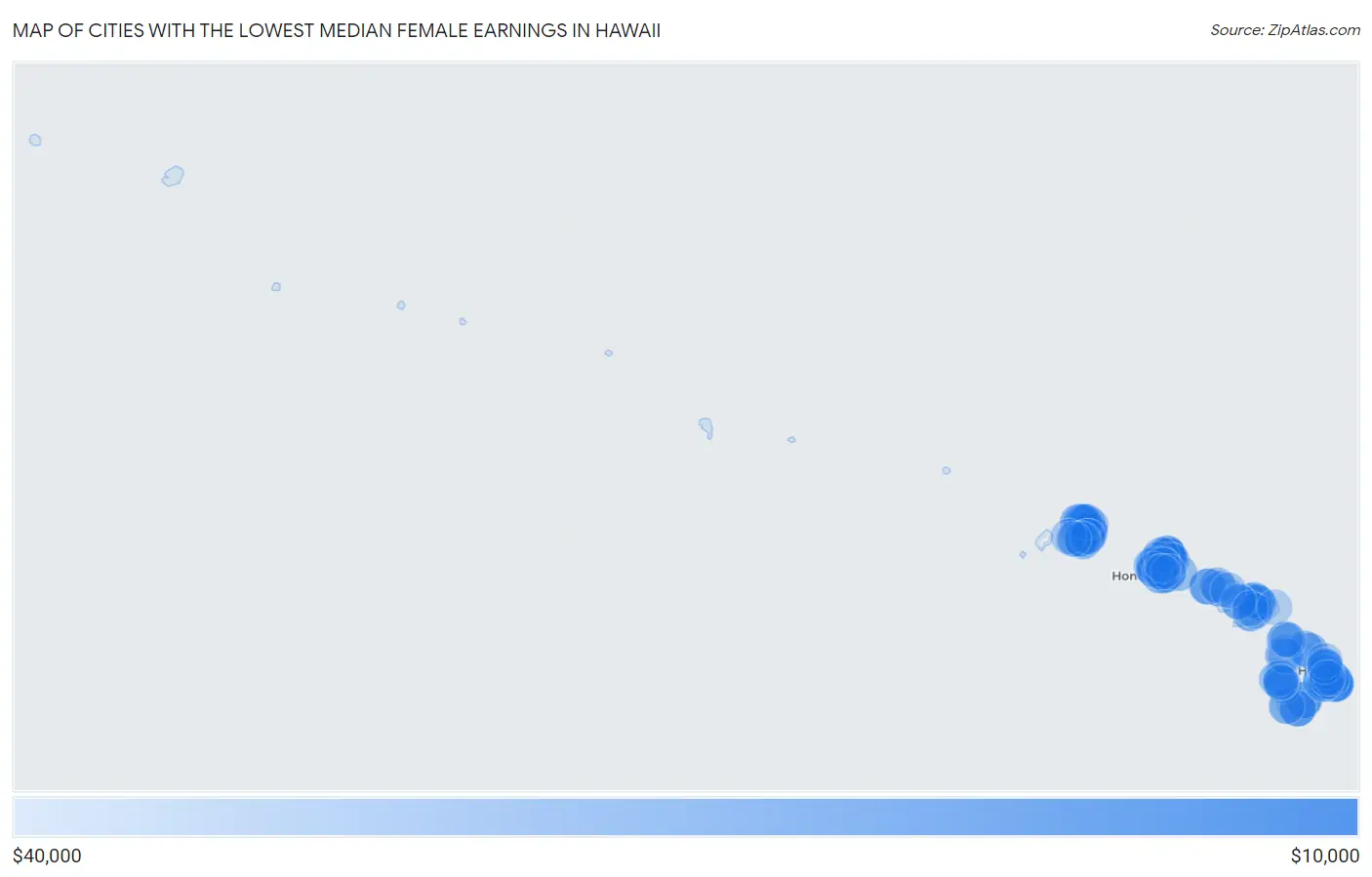 Cities with the Lowest Median Female Earnings in Hawaii Map