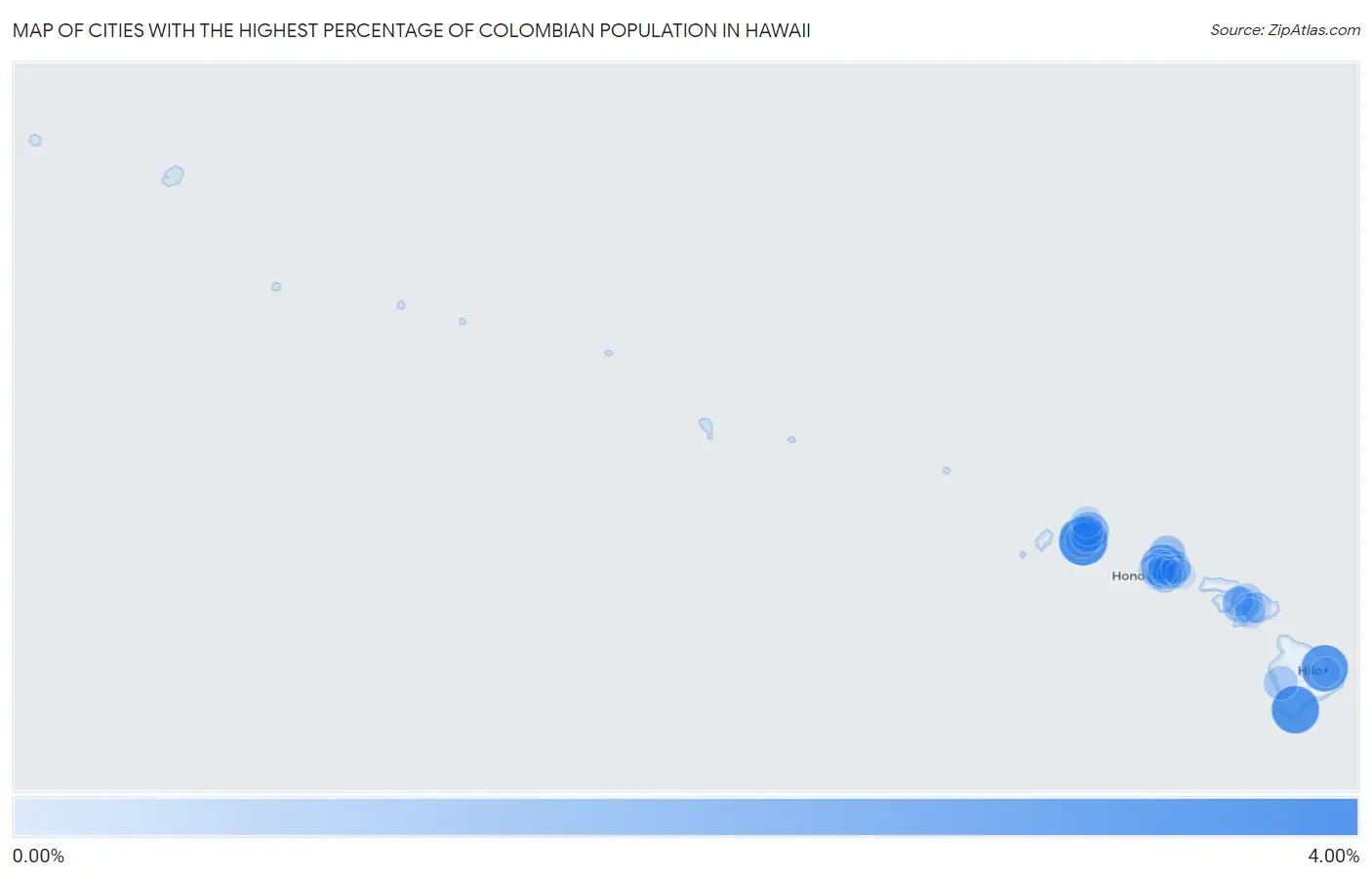 Cities with the Highest Percentage of Colombian Population in Hawaii Map