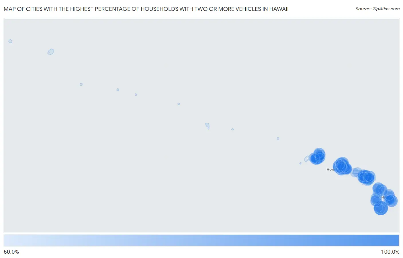 Cities with the Highest Percentage of Households With Two or more Vehicles in Hawaii Map