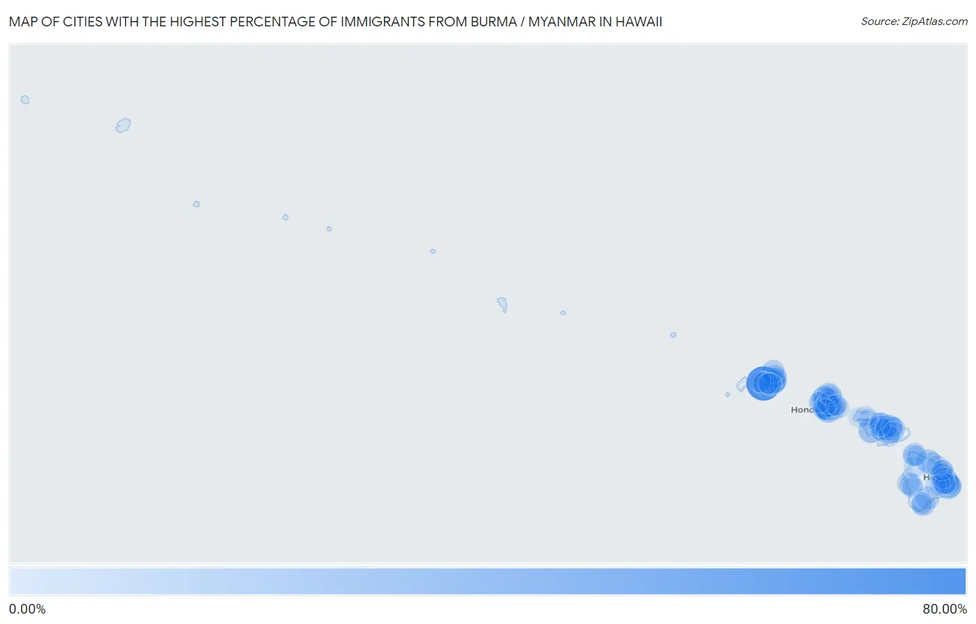 Cities with the Highest Percentage of Immigrants from Burma / Myanmar in Hawaii Map