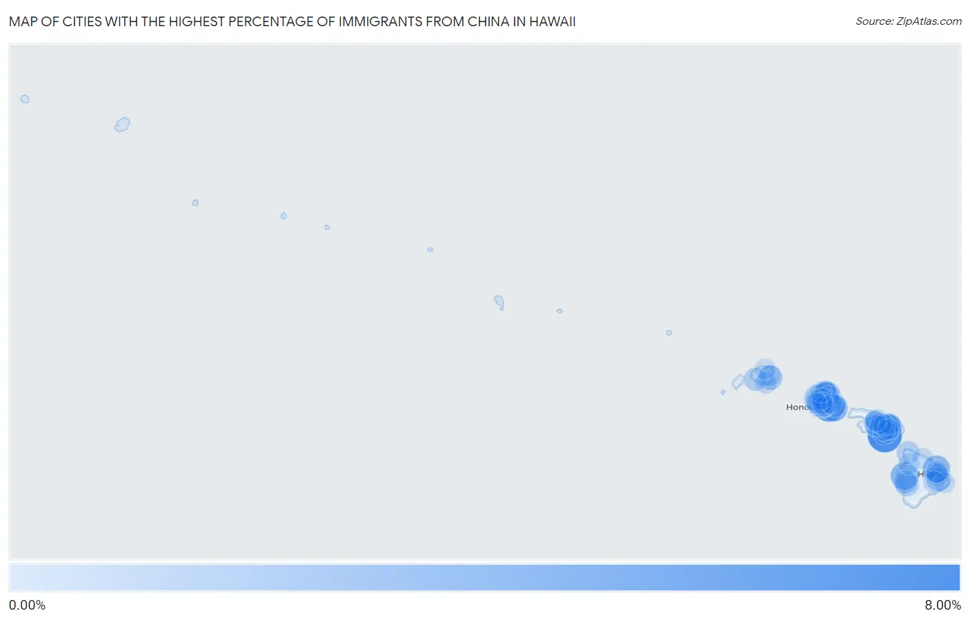 Cities with the Highest Percentage of Immigrants from China in Hawaii Map