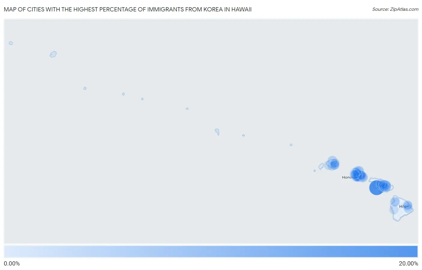 Cities with the Highest Percentage of Immigrants from Korea in Hawaii Map