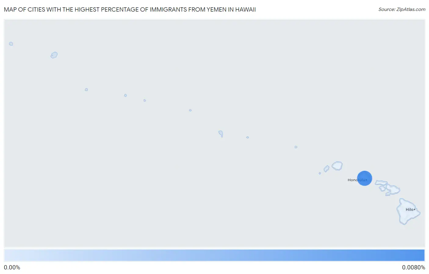 Cities with the Highest Percentage of Immigrants from Yemen in Hawaii Map