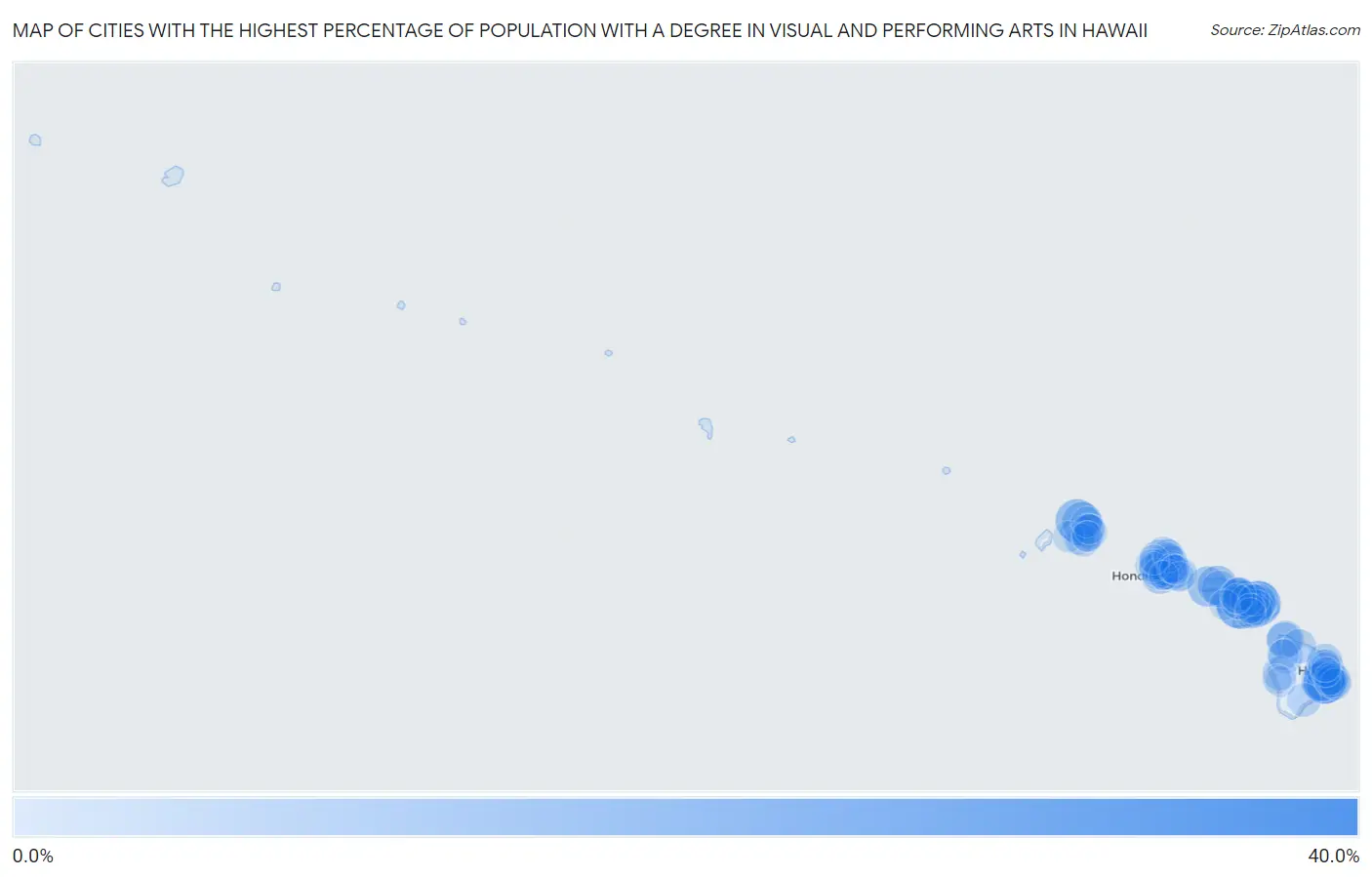 Cities with the Highest Percentage of Population with a Degree in Visual and Performing Arts in Hawaii Map