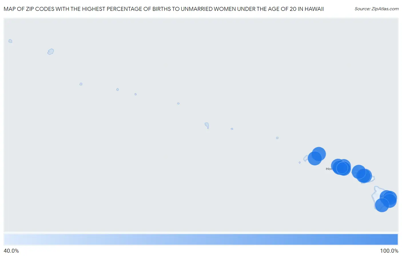 Zip Codes with the Highest Percentage of Births to Unmarried Women under the Age of 20 in Hawaii Map