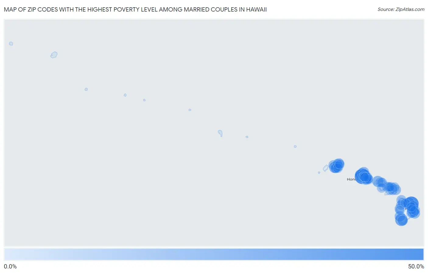 Zip Codes with the Highest Poverty Level Among Married Couples in Hawaii Map