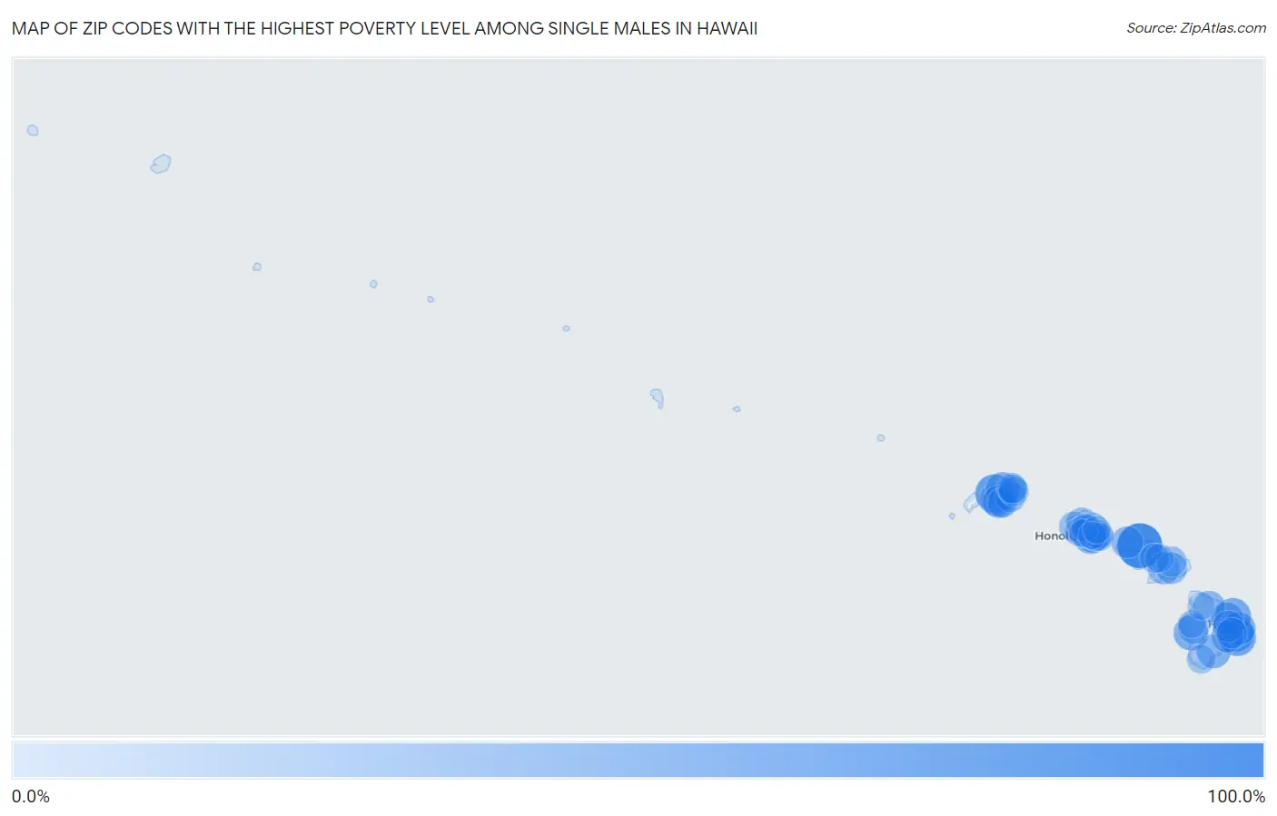 Zip Codes with the Highest Poverty Level Among Single Males in Hawaii Map