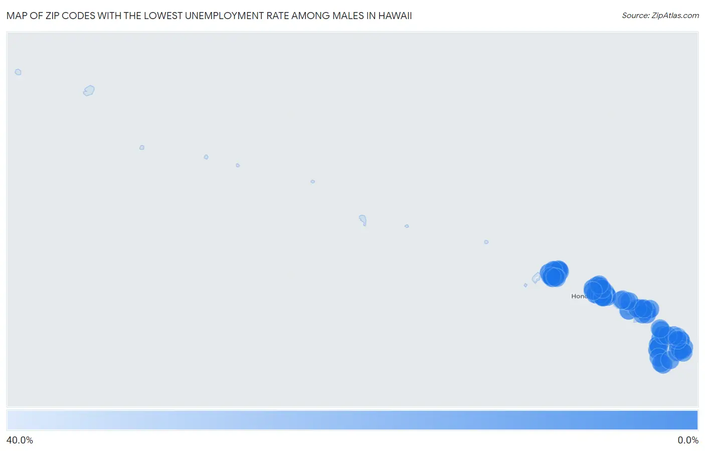 Zip Codes with the Lowest Unemployment Rate Among Males in Hawaii Map