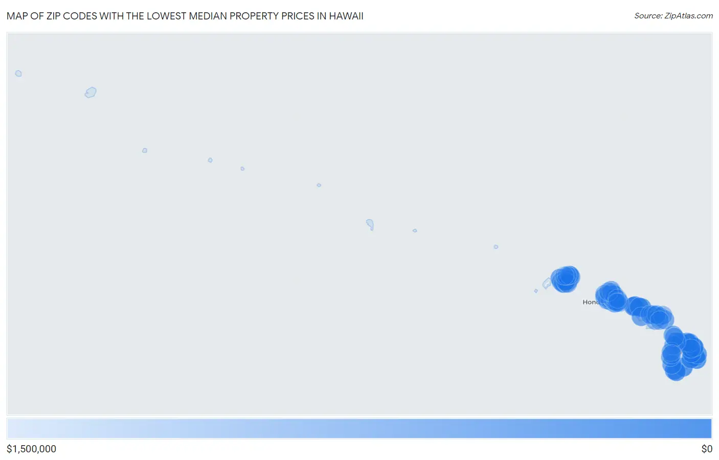 Zip Codes with the Lowest Median Property Prices in Hawaii Map