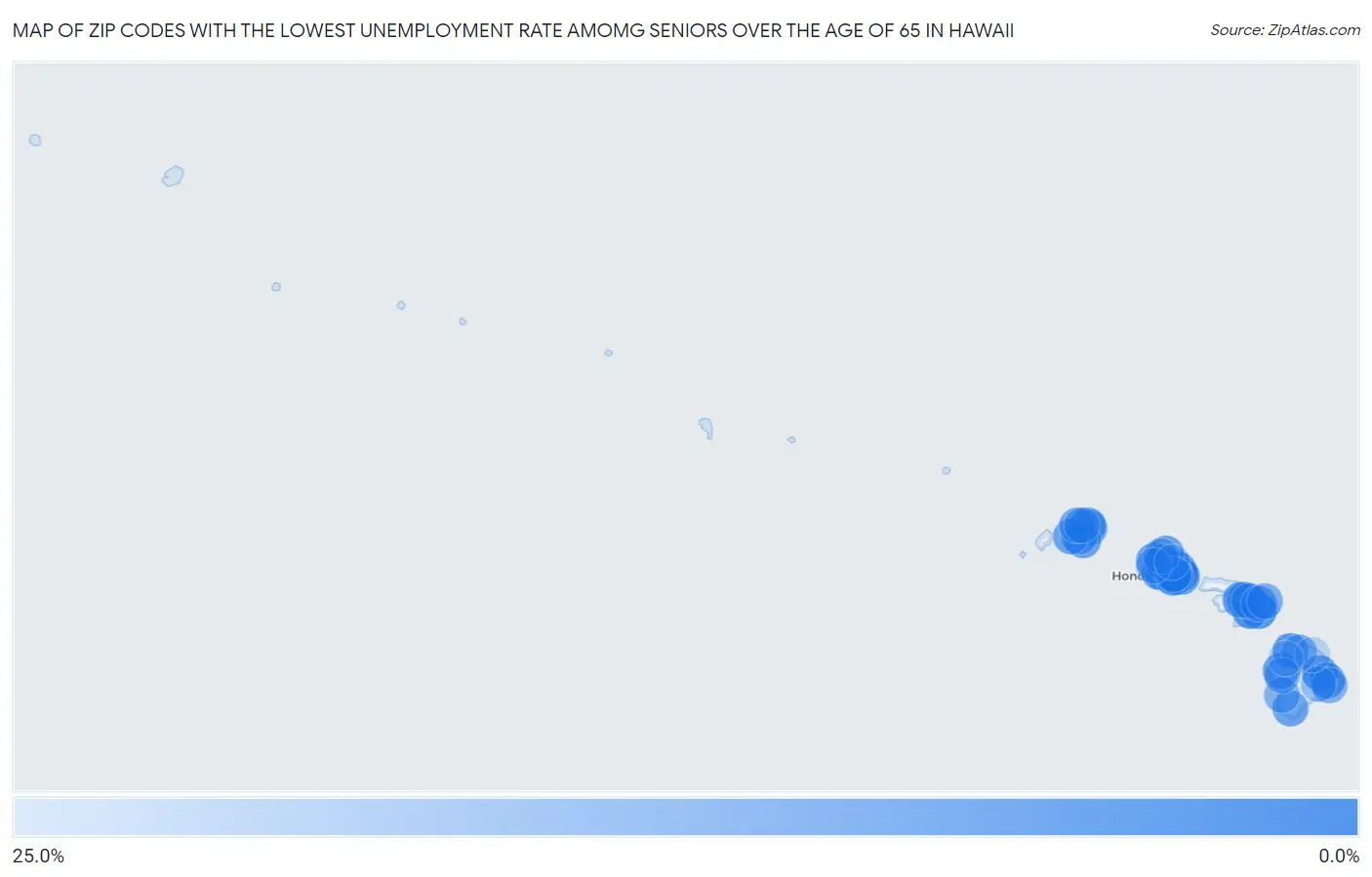 Zip Codes with the Lowest Unemployment Rate Amomg Seniors Over the Age of 65 in Hawaii Map