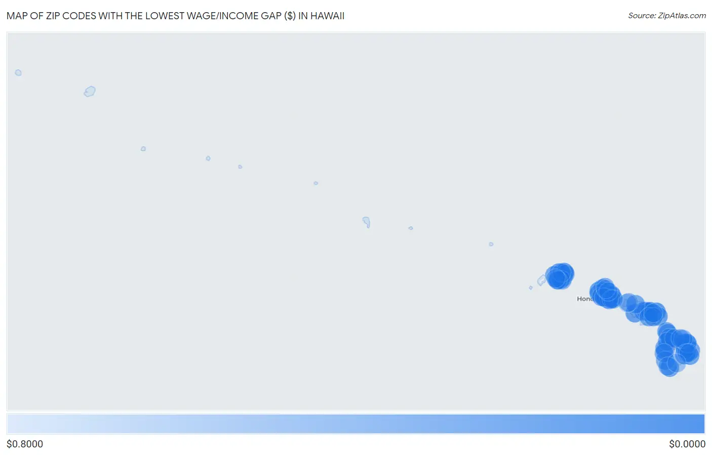 Zip Codes with the Lowest Wage/Income Gap ($) in Hawaii Map