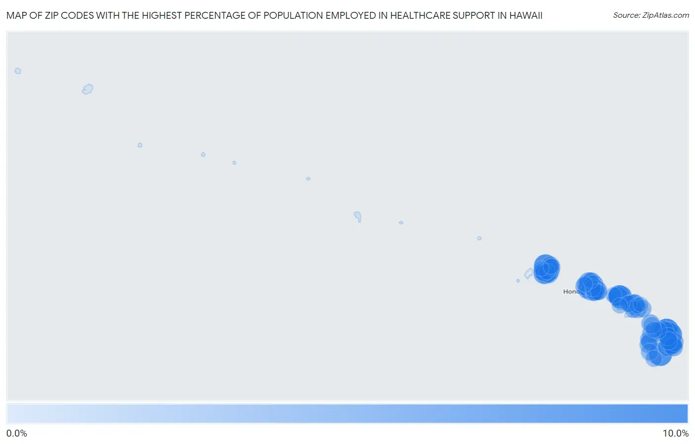 Zip Codes with the Highest Percentage of Population Employed in Healthcare Support in Hawaii Map
