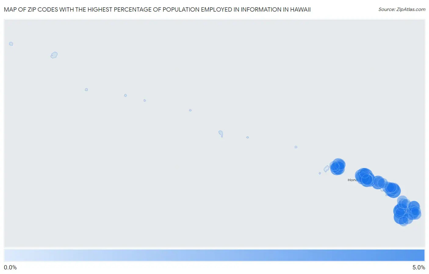 Zip Codes with the Highest Percentage of Population Employed in Information in Hawaii Map