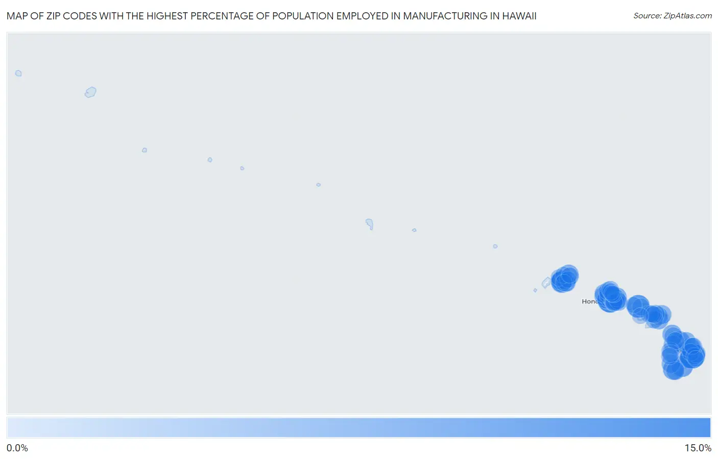 Zip Codes with the Highest Percentage of Population Employed in Manufacturing in Hawaii Map