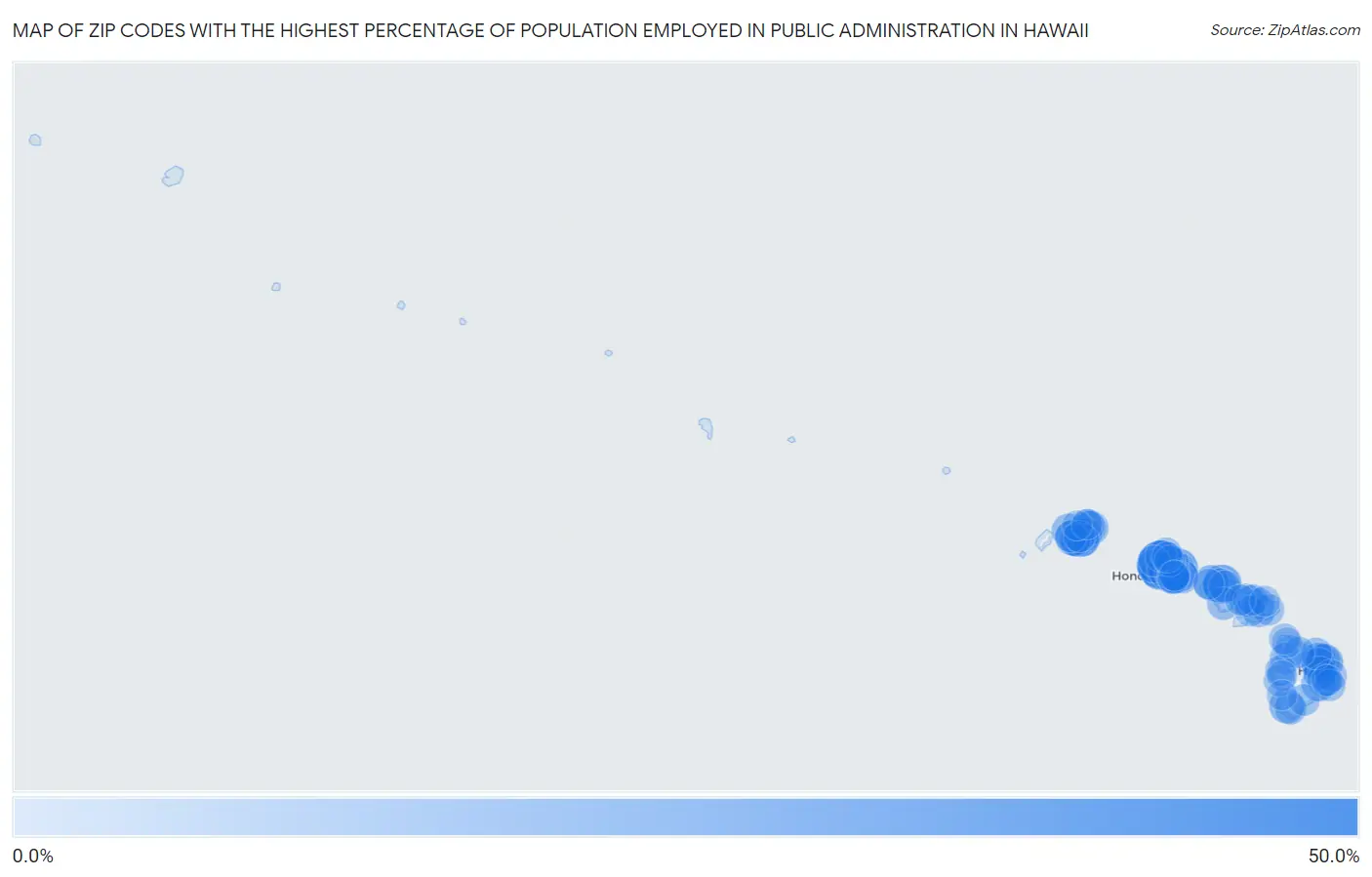 Zip Codes with the Highest Percentage of Population Employed in Public Administration in Hawaii Map