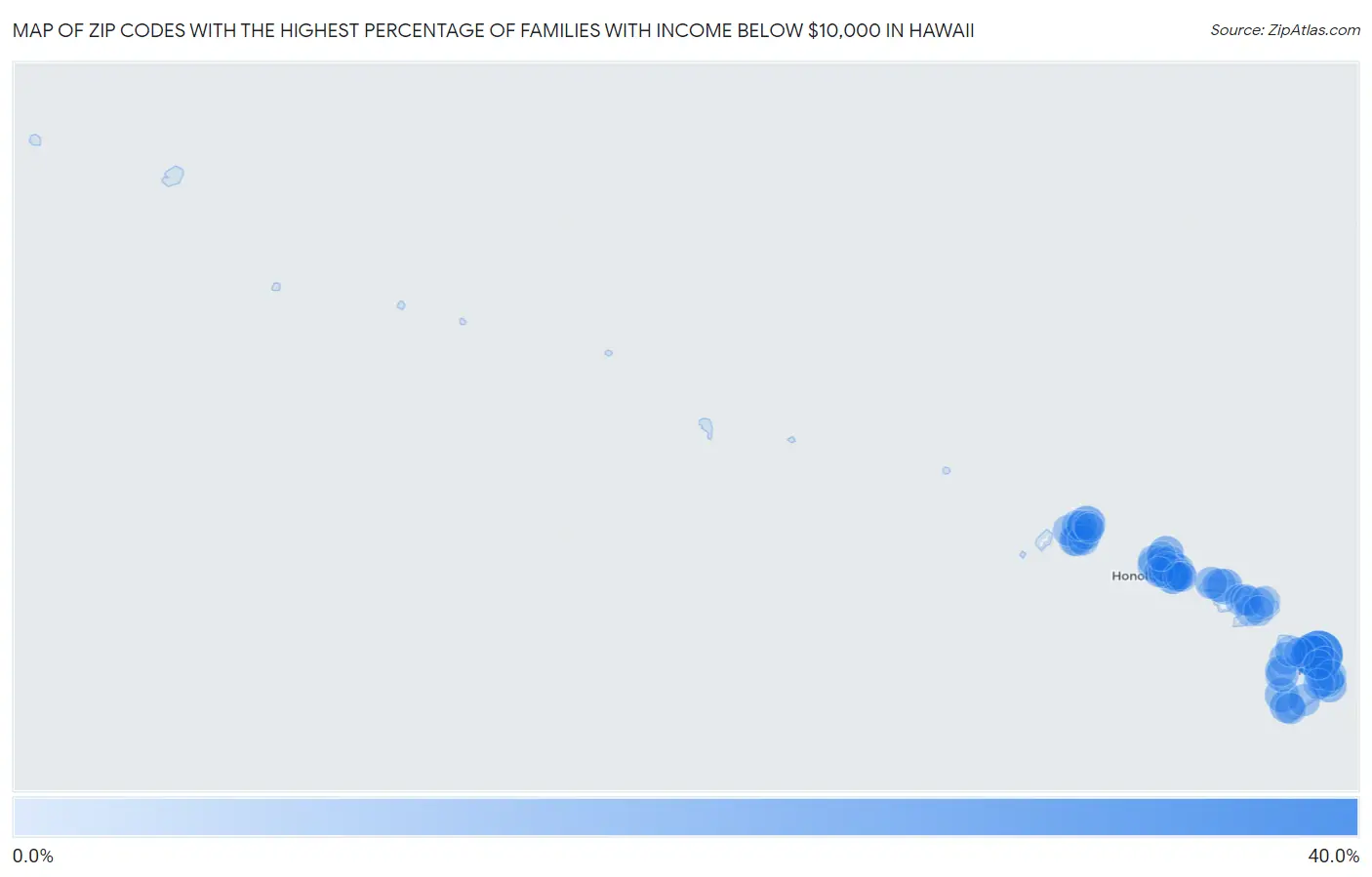 Zip Codes with the Highest Percentage of Families with Income Below $10,000 in Hawaii Map