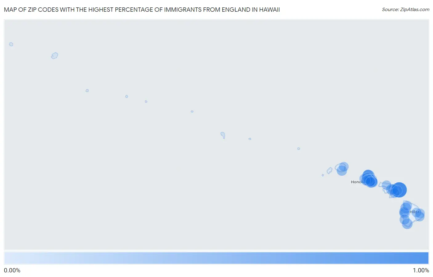 Zip Codes with the Highest Percentage of Immigrants from England in Hawaii Map