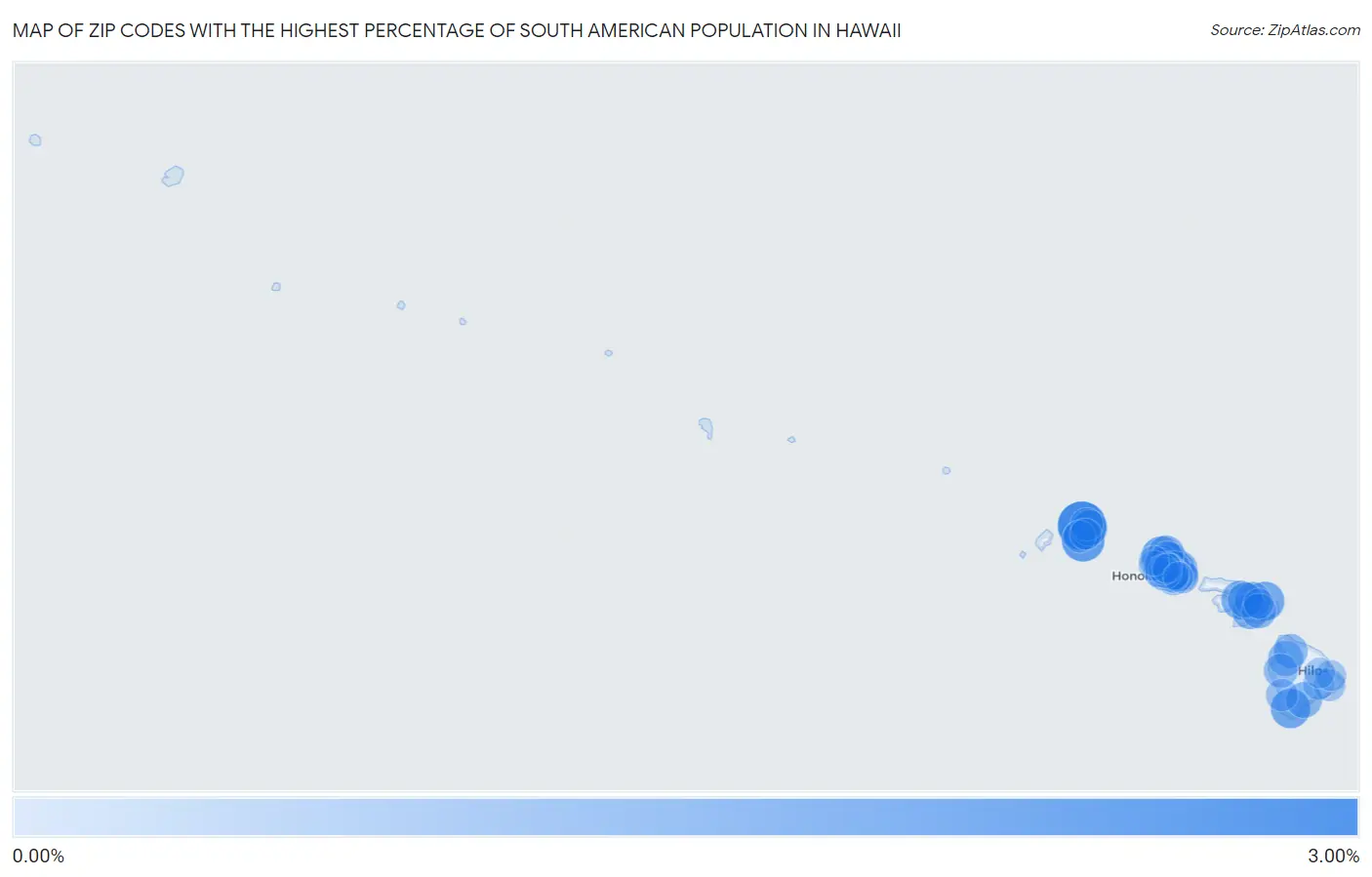 Zip Codes with the Highest Percentage of South American Population in Hawaii Map