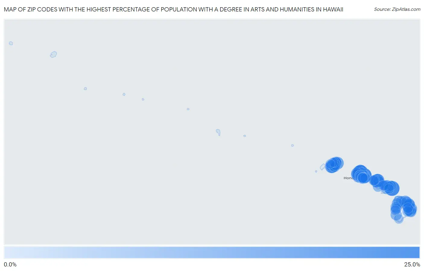 Zip Codes with the Highest Percentage of Population with a Degree in Arts and Humanities in Hawaii Map