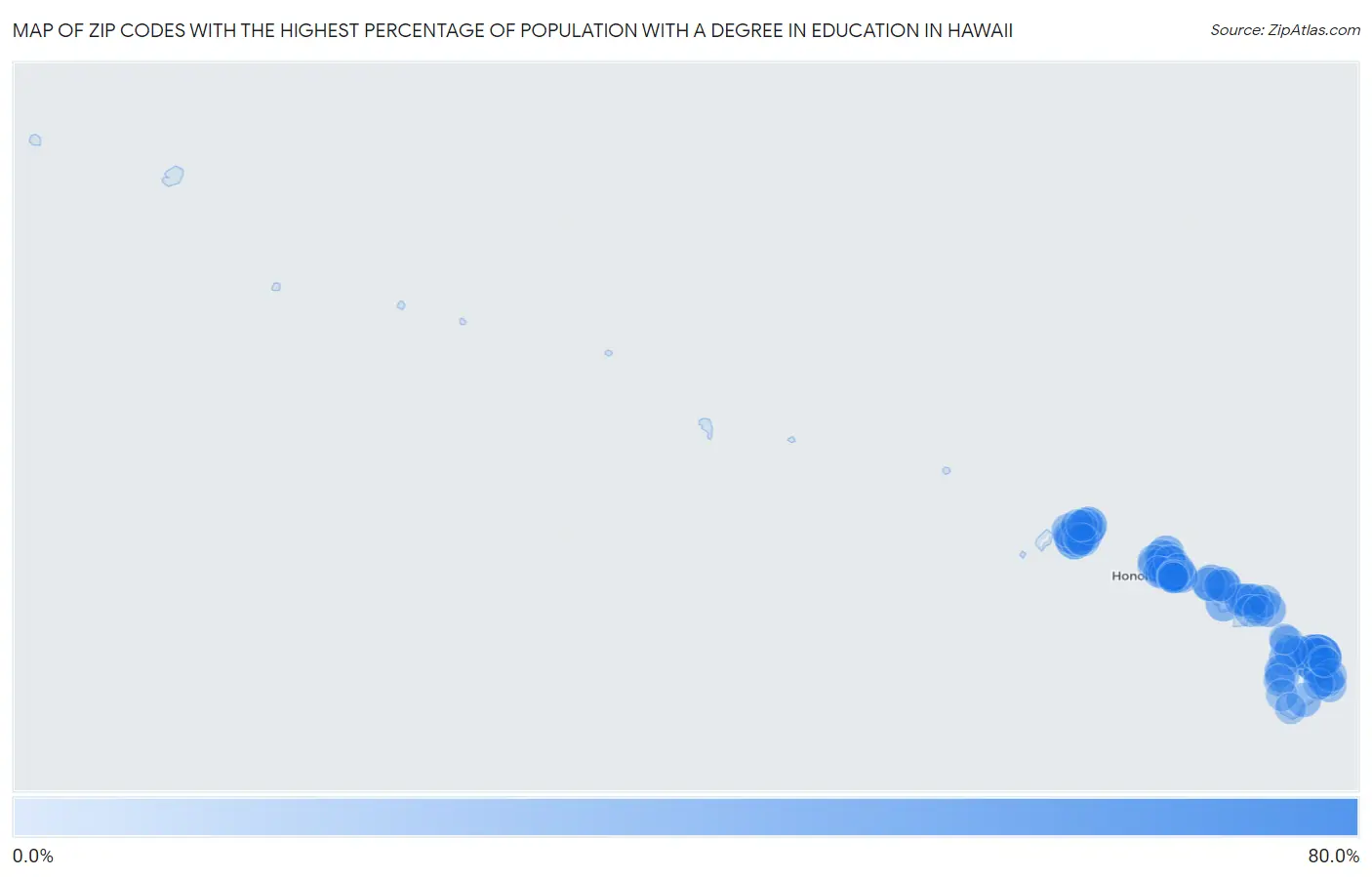 Zip Codes with the Highest Percentage of Population with a Degree in Education in Hawaii Map