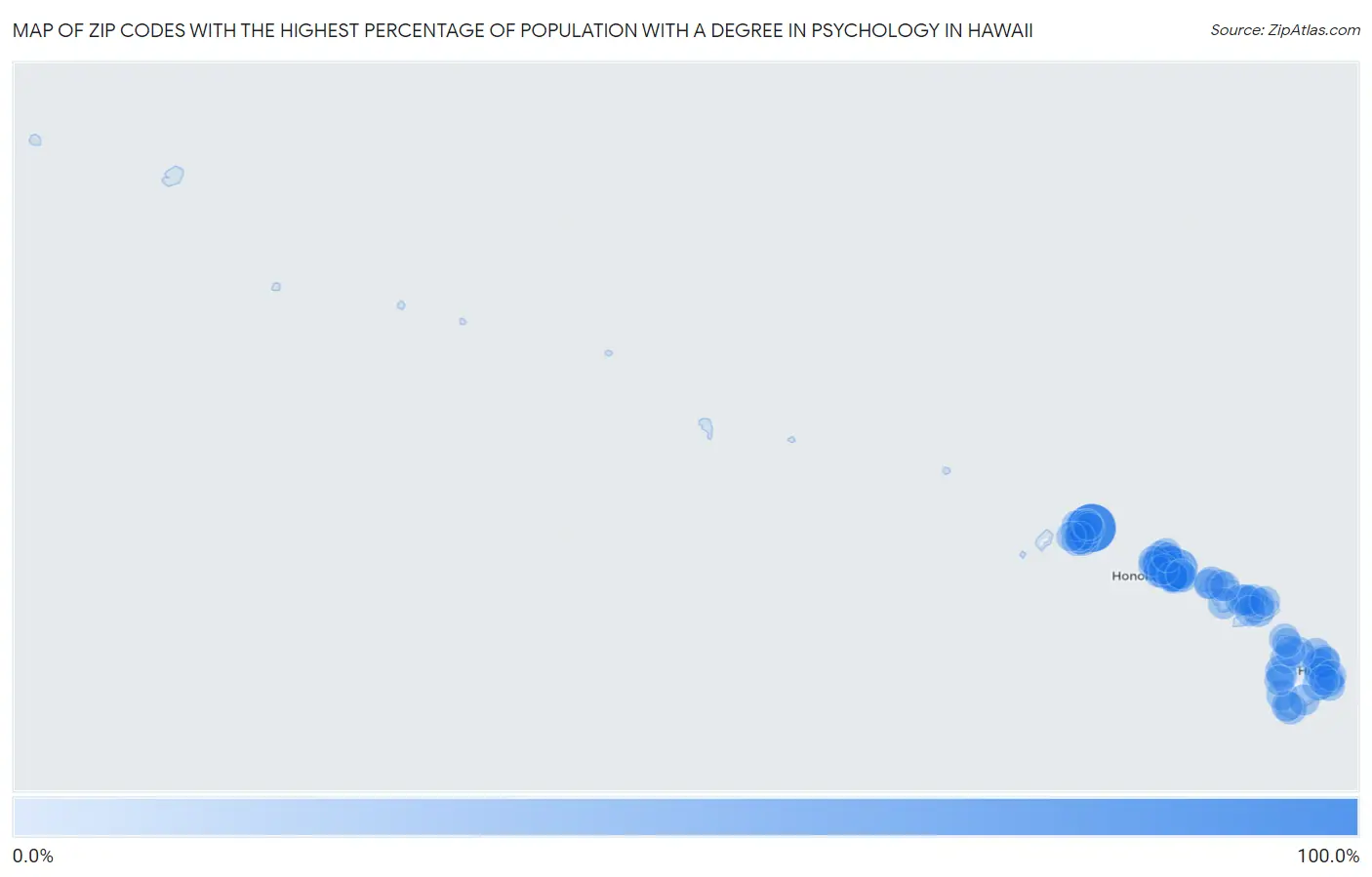 Zip Codes with the Highest Percentage of Population with a Degree in Psychology in Hawaii Map