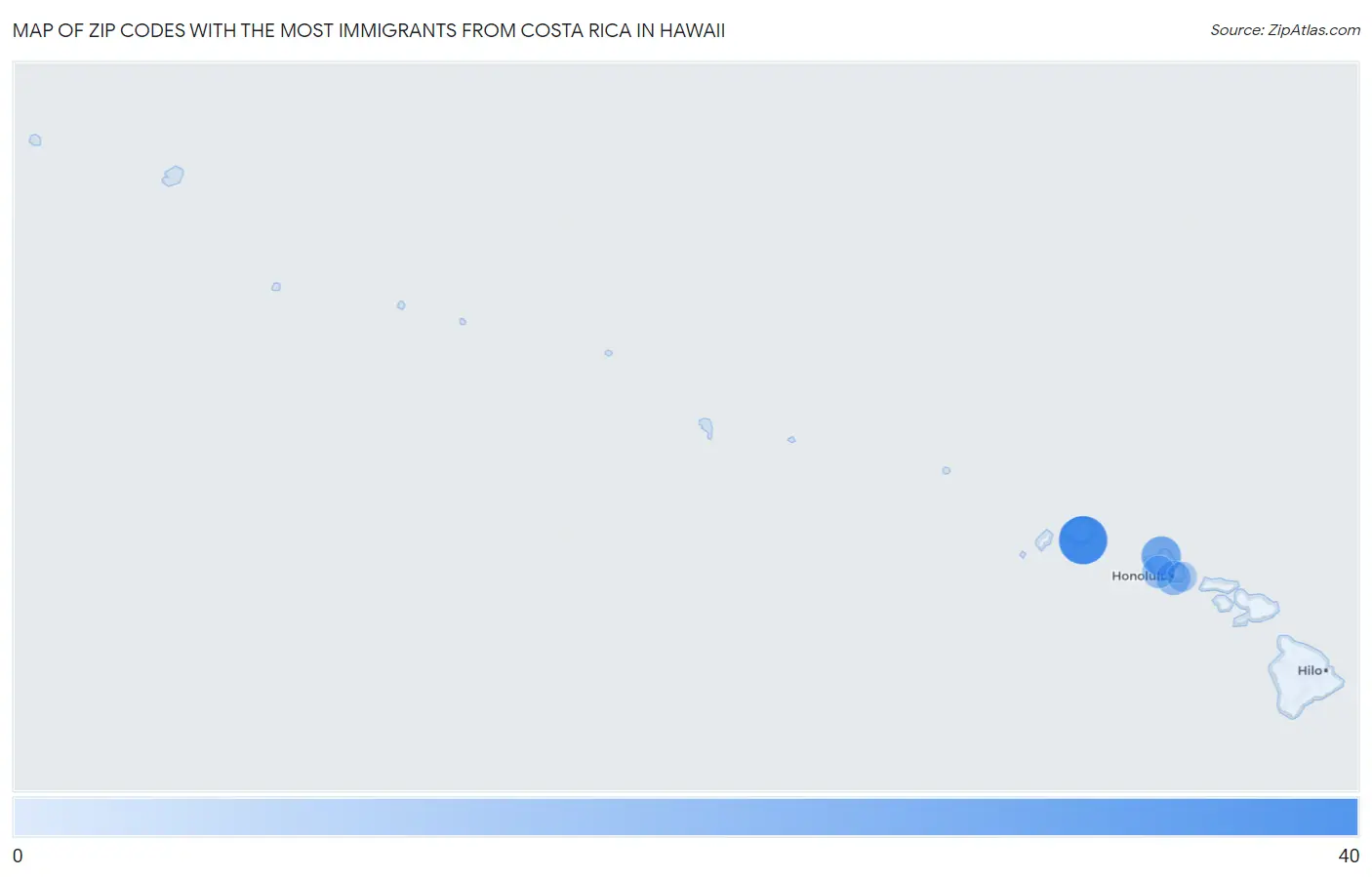 Zip Codes with the Most Immigrants from Costa Rica in Hawaii Map