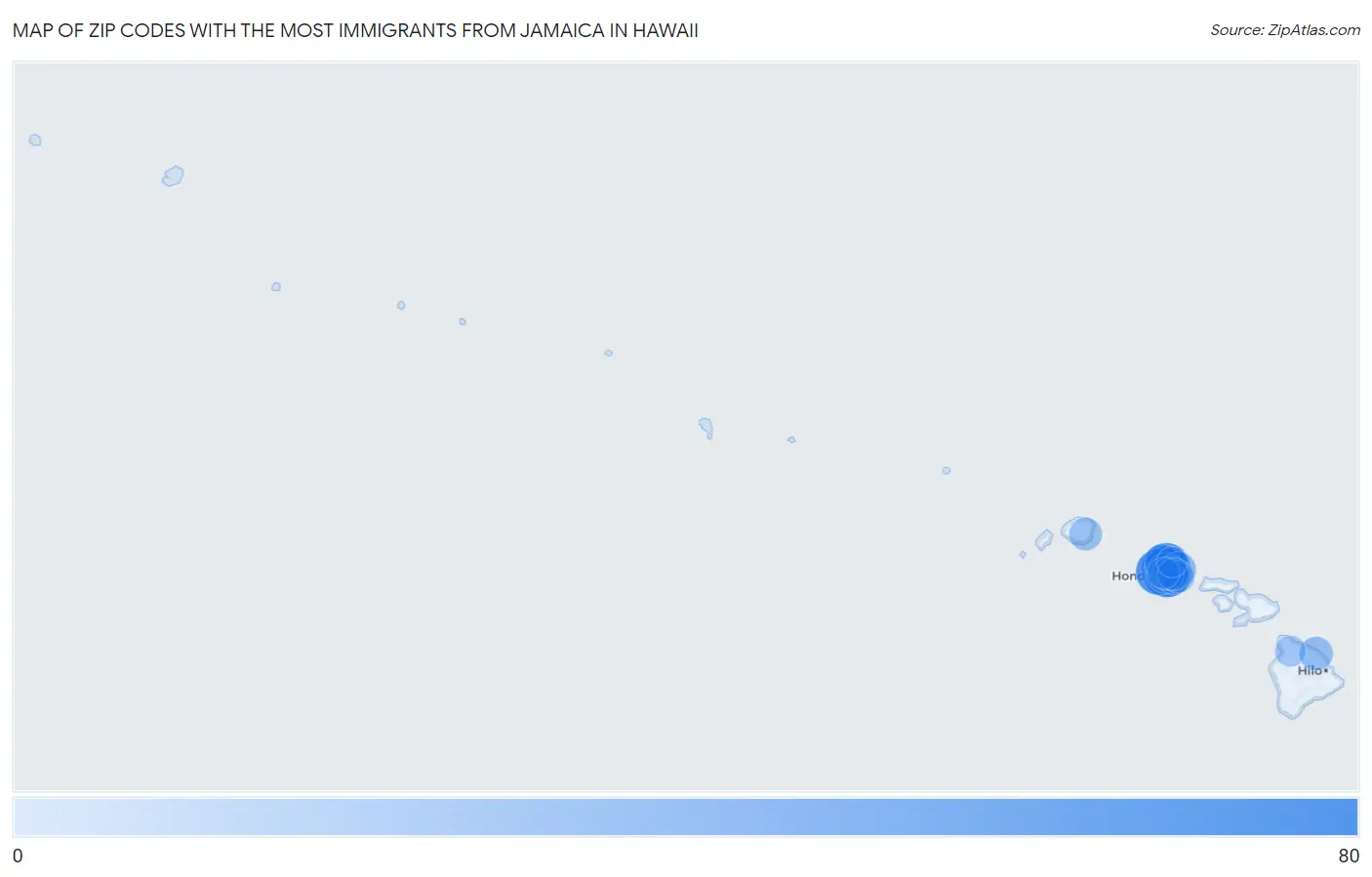 Zip Codes with the Most Immigrants from Jamaica in Hawaii Map