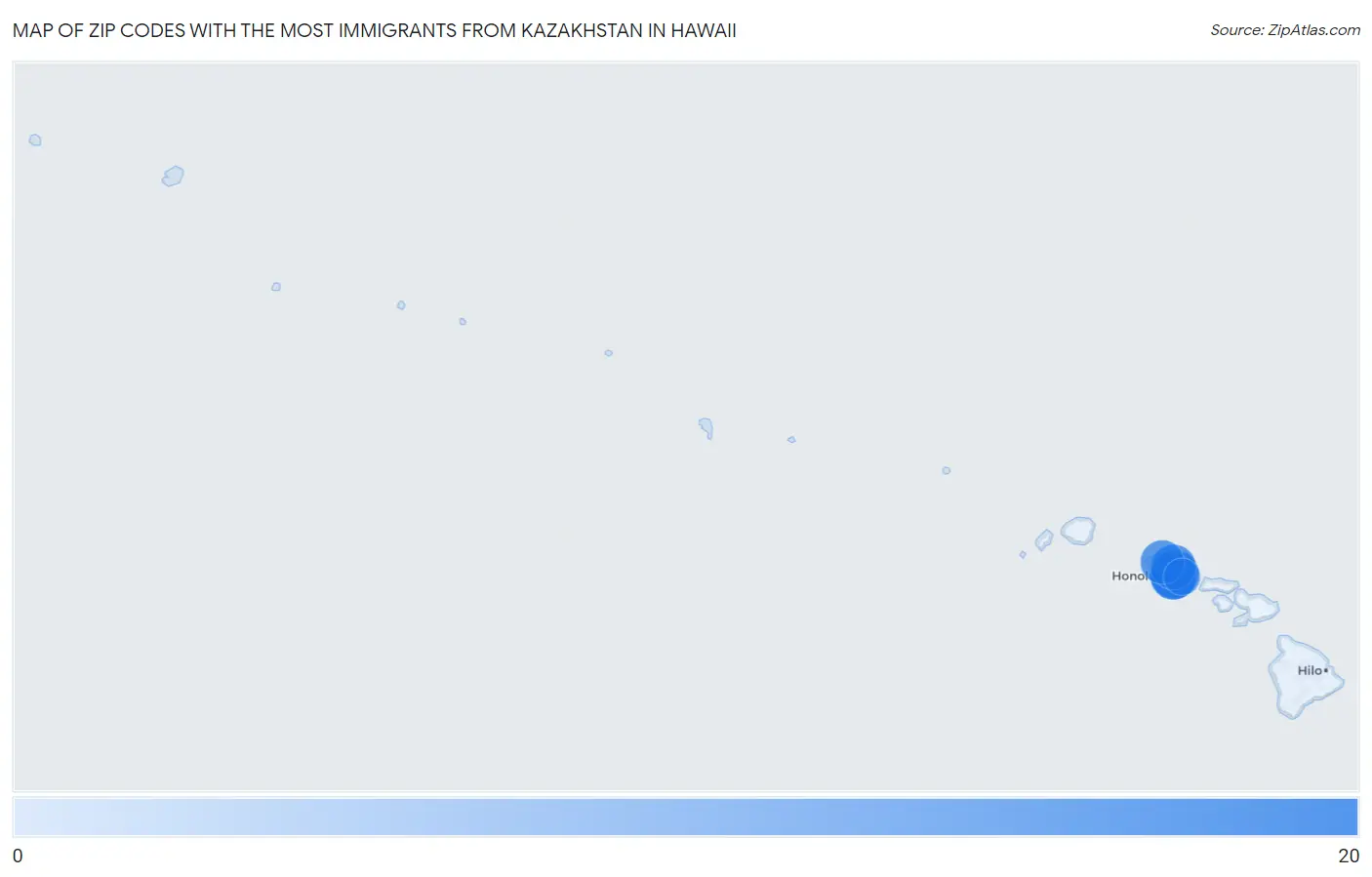 Zip Codes with the Most Immigrants from Kazakhstan in Hawaii Map