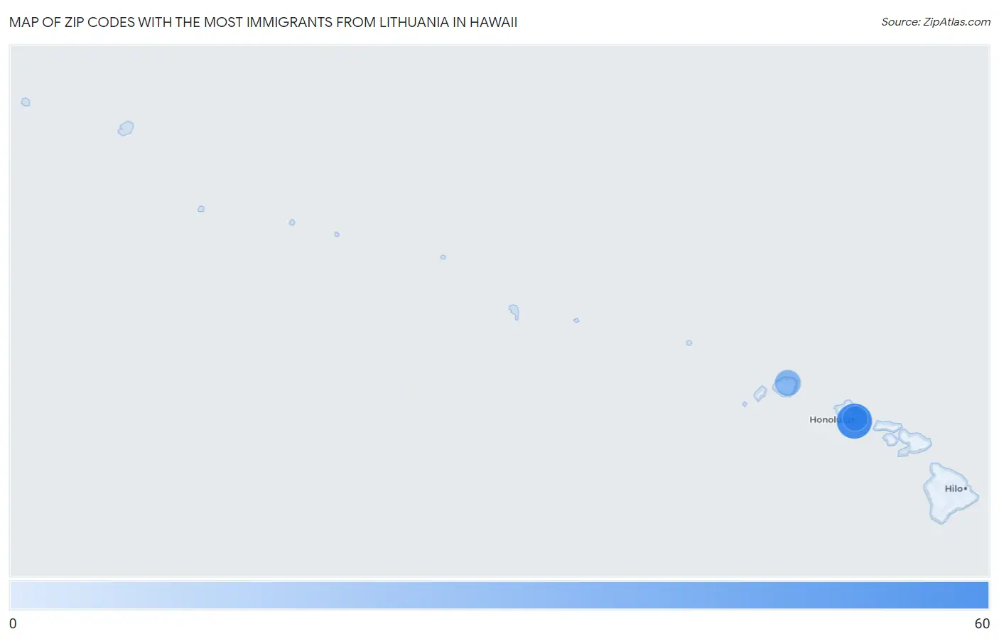 Zip Codes with the Most Immigrants from Lithuania in Hawaii Map