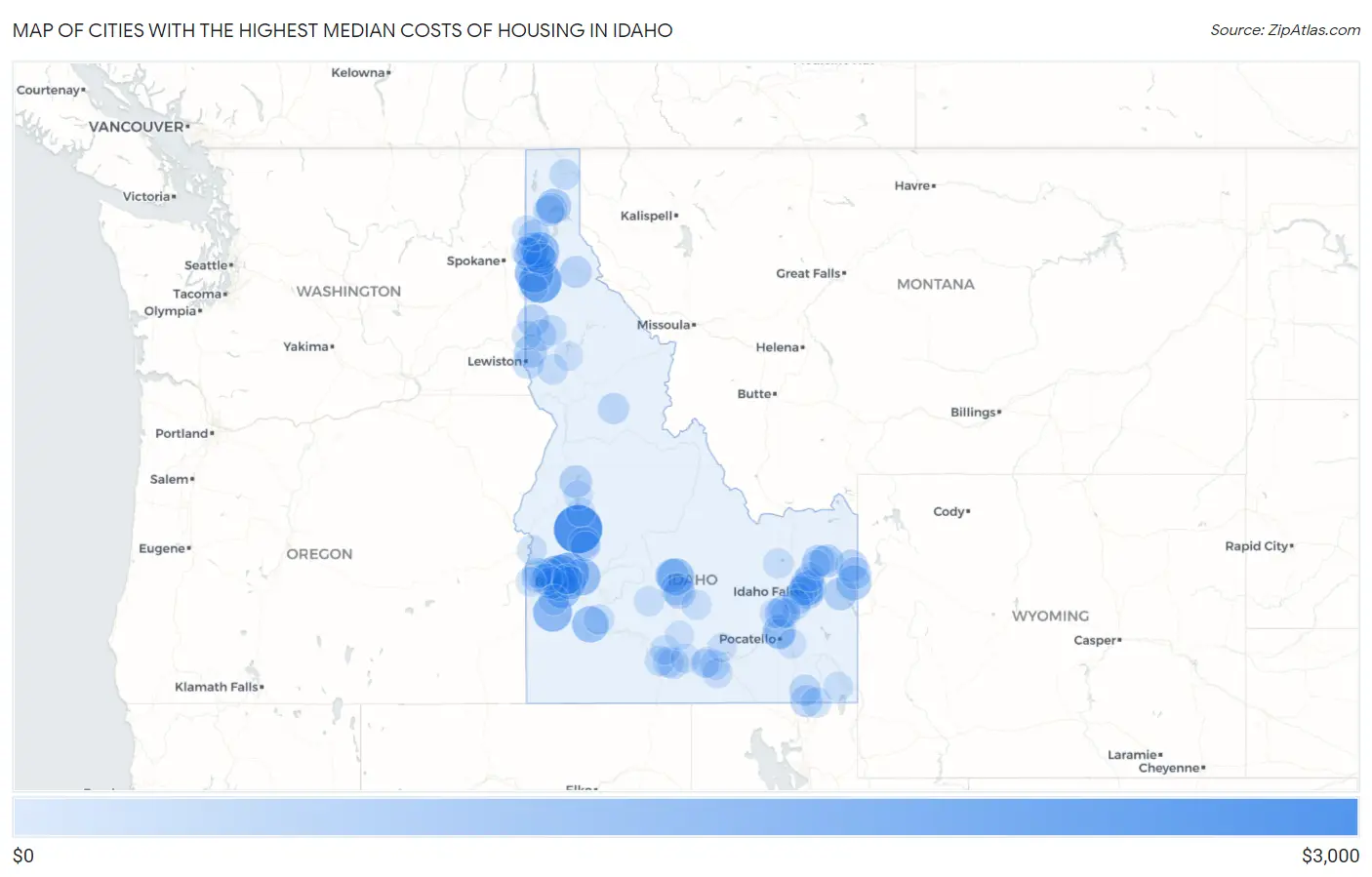 Cities with the Highest Median Costs of Housing in Idaho Map