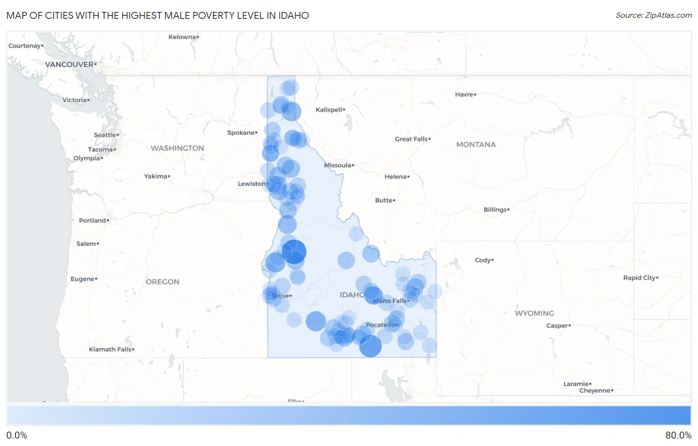 Cities with the Highest Male Poverty Level in Idaho Map