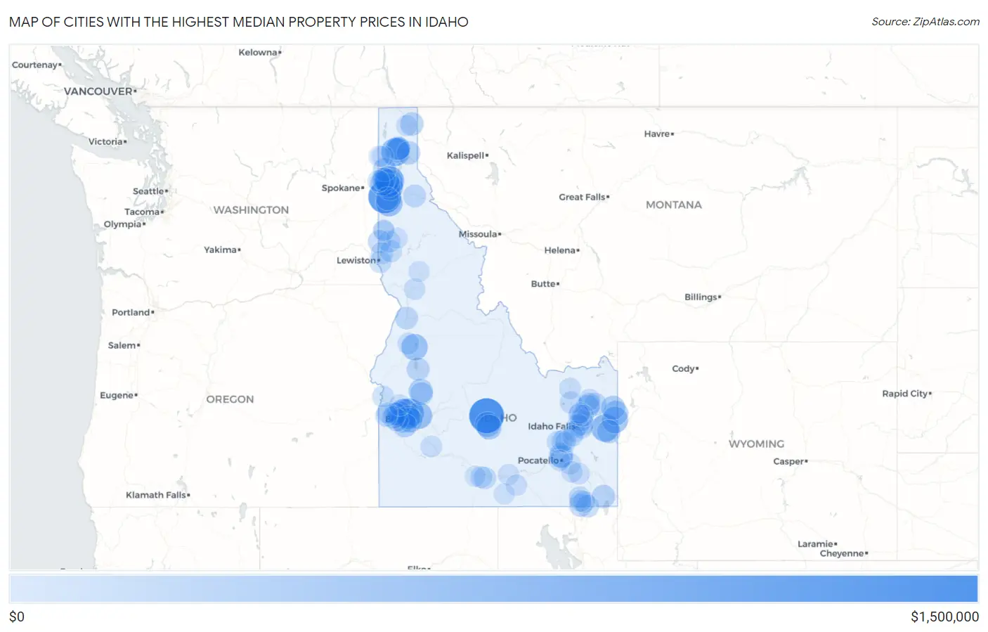 Cities with the Highest Median Property Prices in Idaho Map