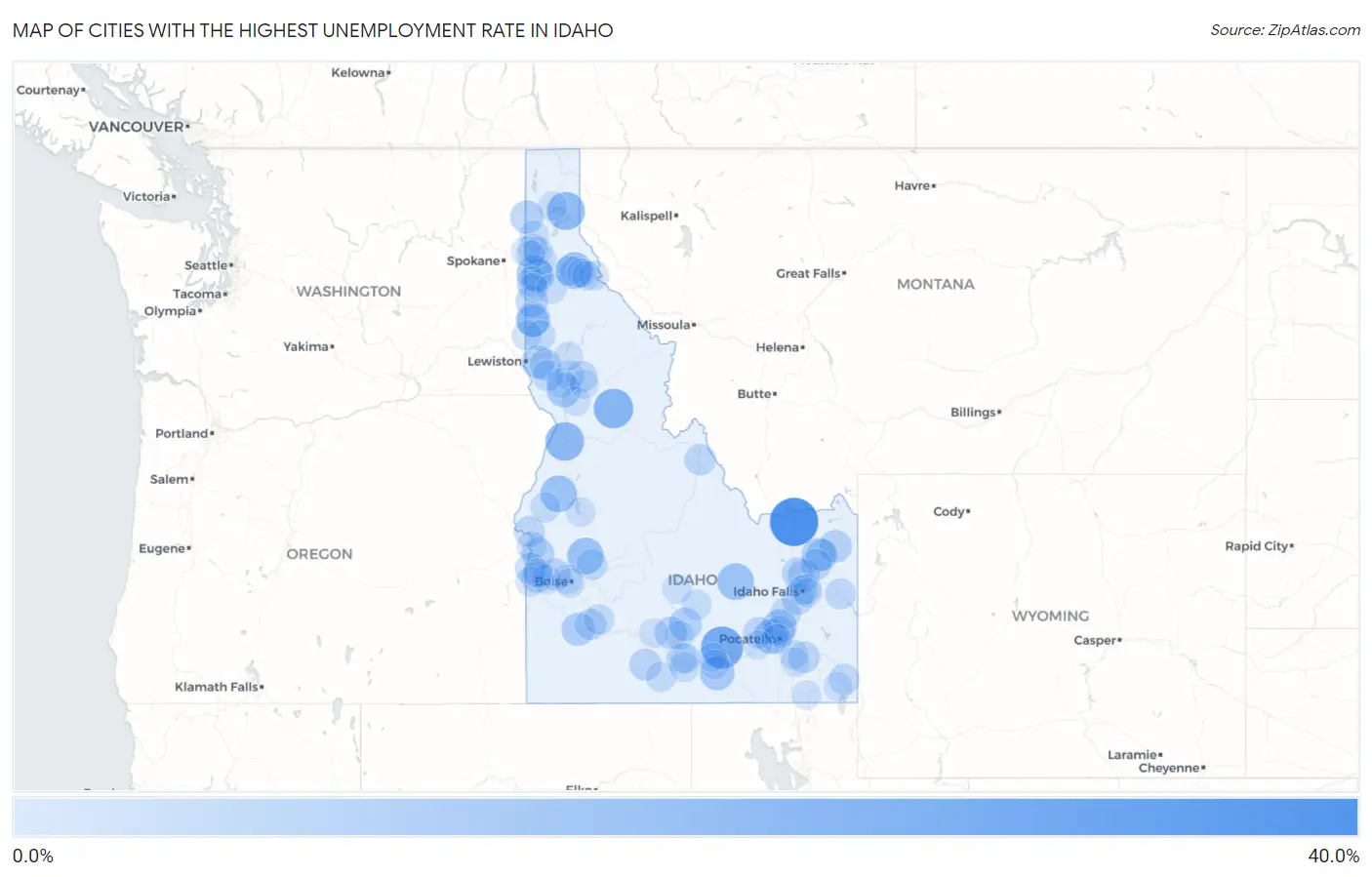 Cities with the Highest Unemployment Rate in Idaho Map