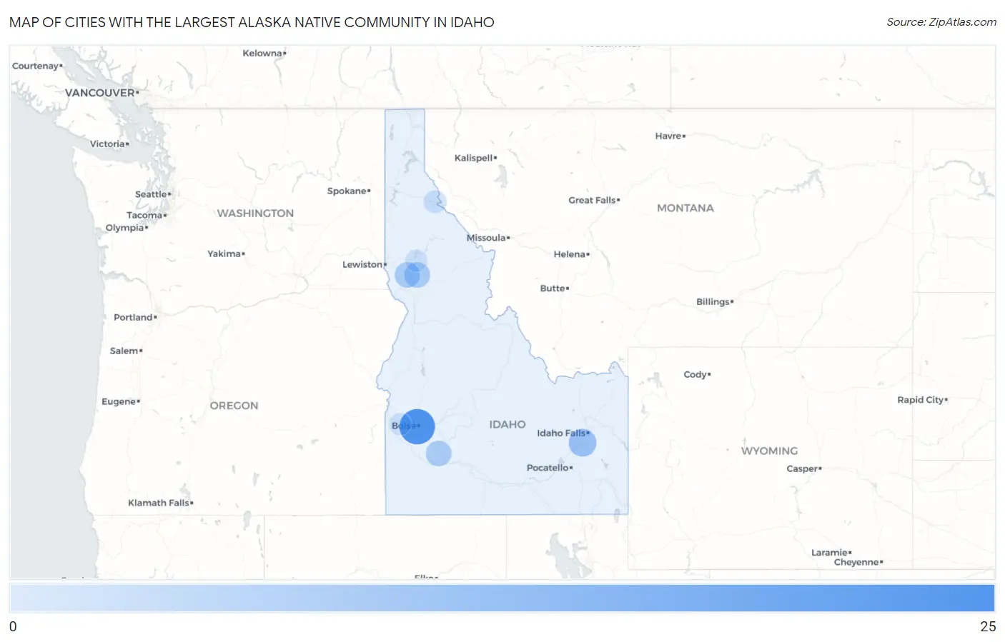 Cities with the Largest Alaska Native Community in Idaho Map