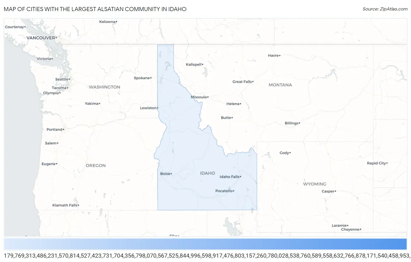 Cities with the Largest Alsatian Community in Idaho Map