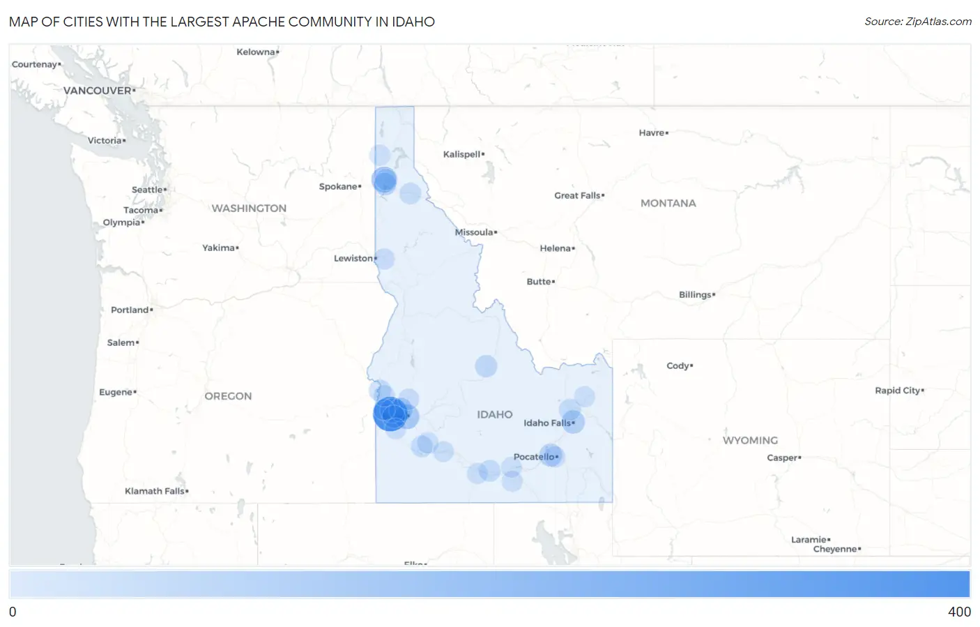 Cities with the Largest Apache Community in Idaho Map