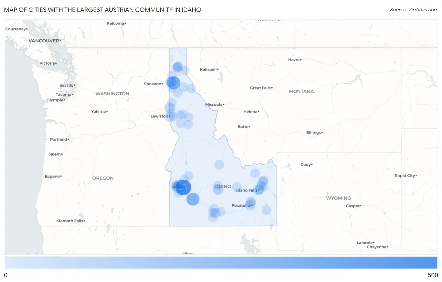 Cities with the Largest Austrian Community in Idaho Map