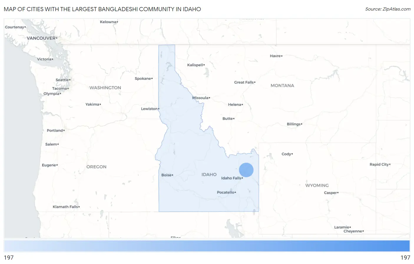 Cities with the Largest Bangladeshi Community in Idaho Map