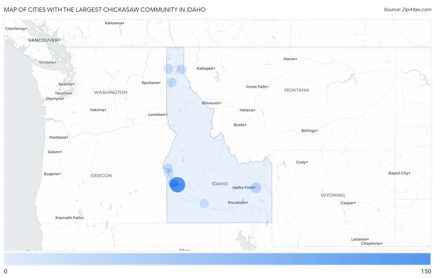 Cities with the Largest Chickasaw Community in Idaho Map